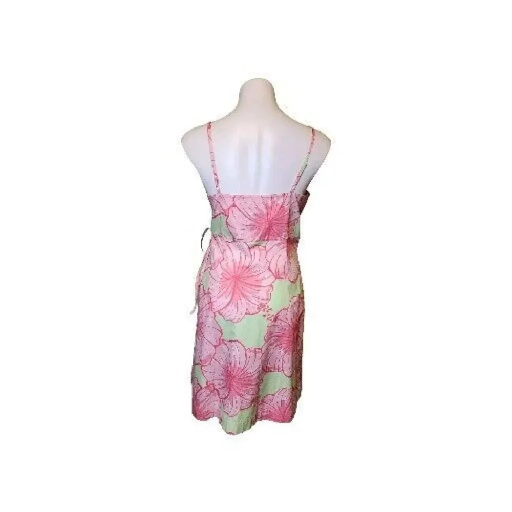 VTG Lilly Pulitzer White Label Women Sz 10 Green Pink Tropical Strappy Dress Y2K - Picture 4 of 15
